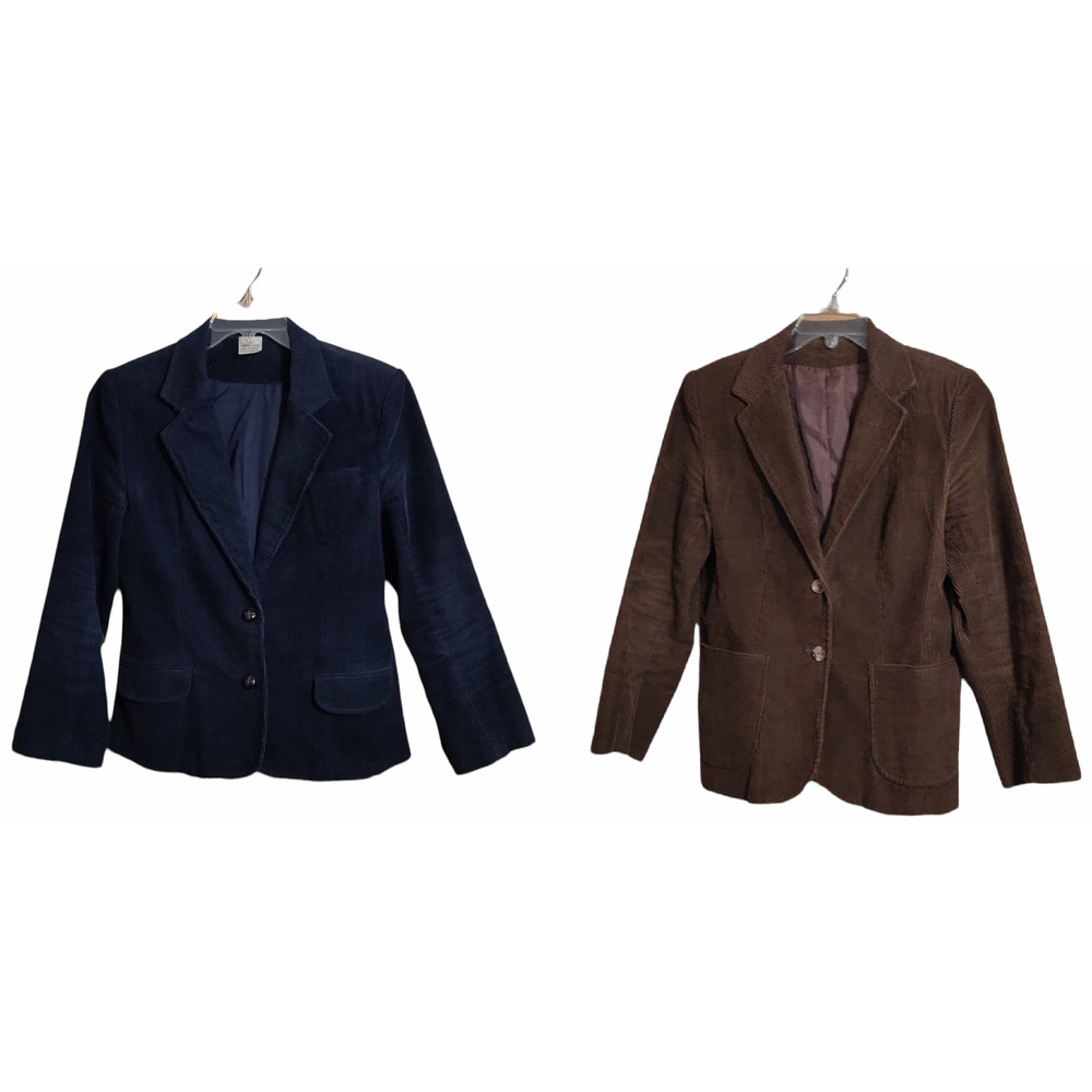 WOMEN'S CORDUROY BLAZER BUNDLE (2) BLUE & BROWN 100% COTTON (see measurements)